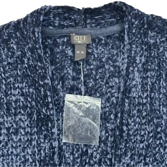 G.I.L.I. Chenille Navy Open Front Crochet Cardigan NWOT - Size XL - Picture 2 of 5